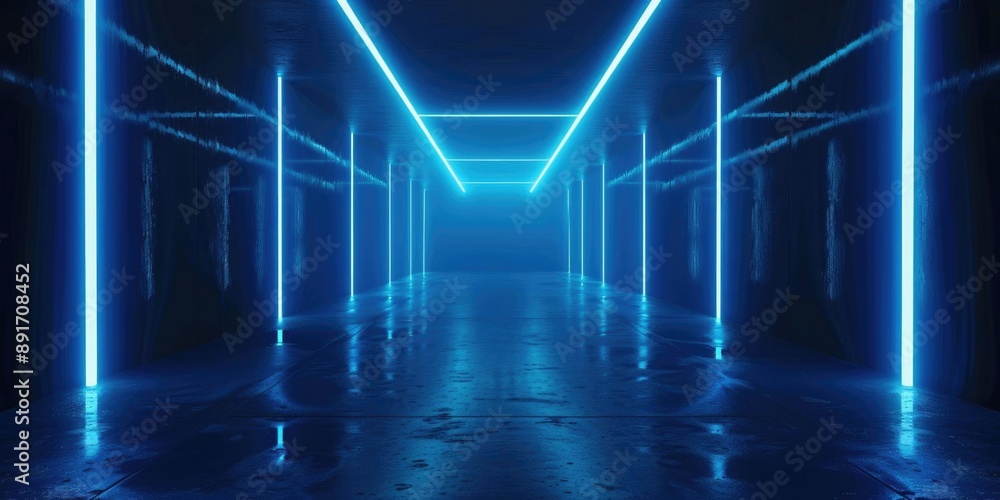 Aufkleber modern dark abstract scene with blue neon lighting, creating a sleek and high-tech visual effect on 