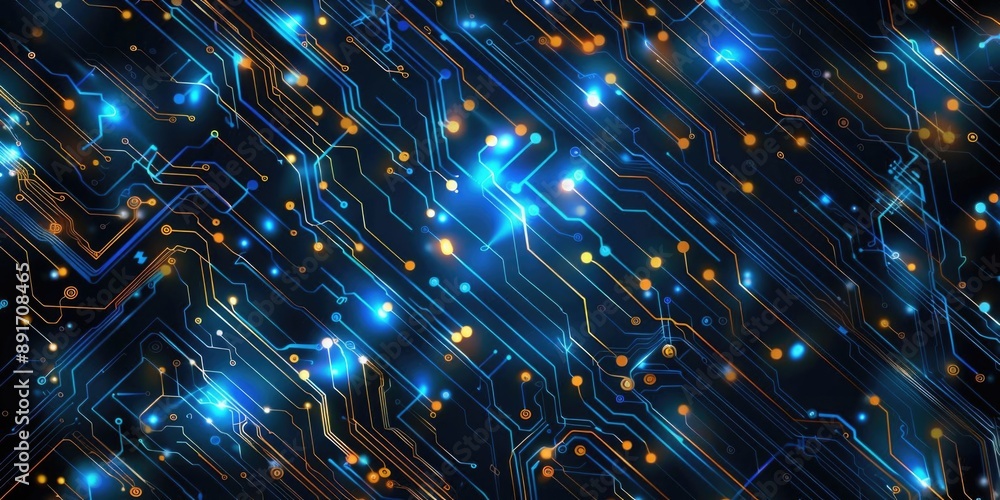 Poster modern abstract background with electronic circuit technology, featuring intricate and glowing patte