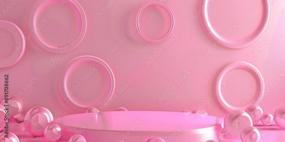 Aufkleber pink podium with a background of circles, creating a stylish and modern visual for presentations or 