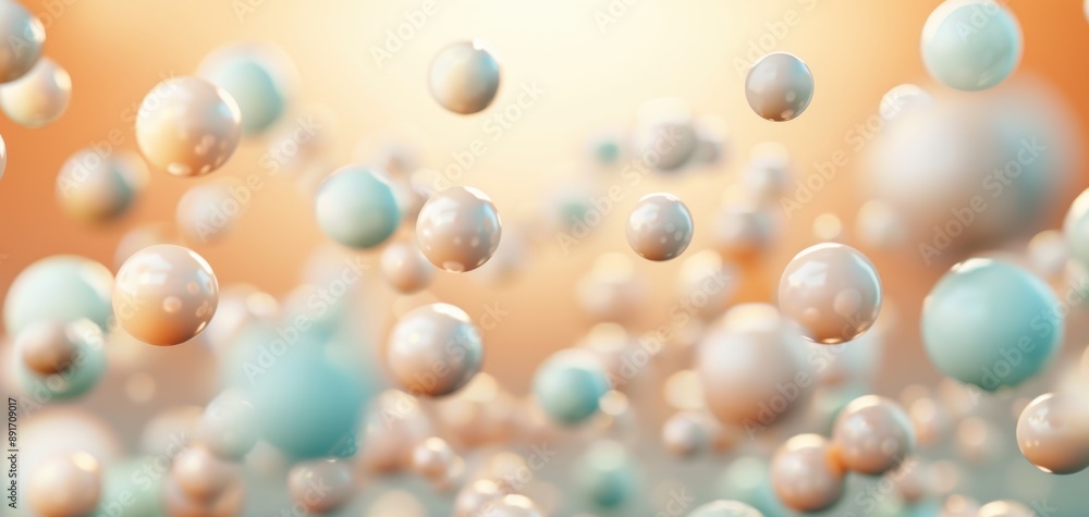 Poster Abstract image of floating spheres in a soft, warm background, creating an ethereal and soothing atmosphere.