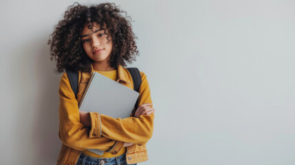Obraz premium Head Held High, Curls Undeniably Her Own: A Portrait of Self-Assurance