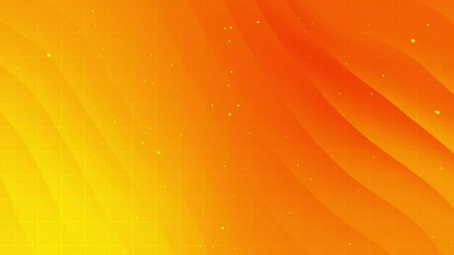 Orange and yellow gradient background, curved lines, small dots.