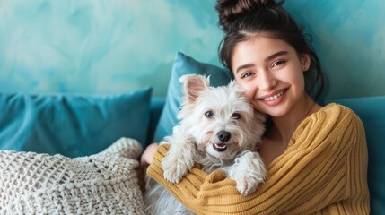 Promoting Rabies Awareness: Woman and Dog in a Cozy Home