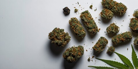 This is a minimalist image that features objects creating a composition likely related to cannabis and cannabis-based products.