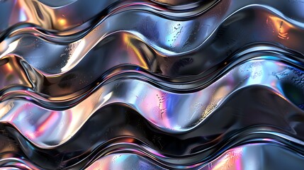 Naklejka premium Captivating Reflections on Smooth Silver Waves: A Stunning Display of Metallic Elegance and Fluid Motion