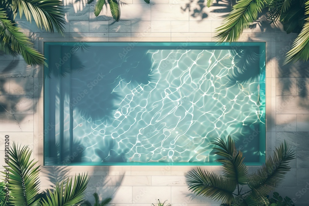 Poster a crystal-clear swimming pool shimmers under the rays of sunlight, casting mesmerizing reflections a