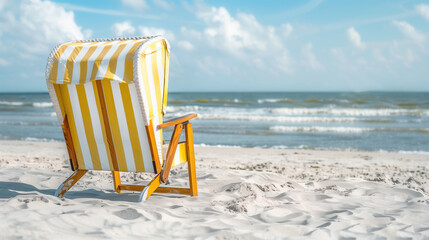 Fototapeta premium Beautiful yellow white beach chair at the beach
