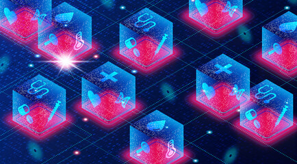 Blockchain in Healthcare and Medicine Concept - 3D Illustration