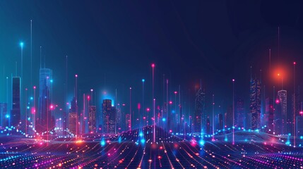 Smart city and abstract dot point connect with gradient line and aesthetic Intricate wave line design , big data connection technology concept 