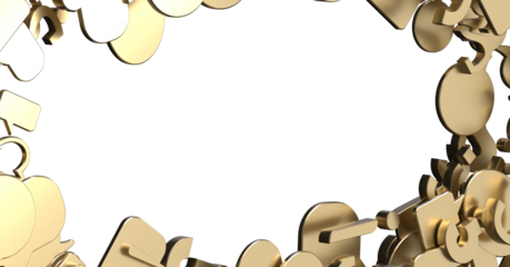 Golden symbols form a frame around a black background