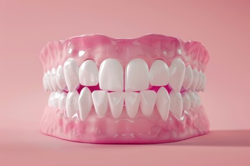 a pink tooth with white teeth on a pink background