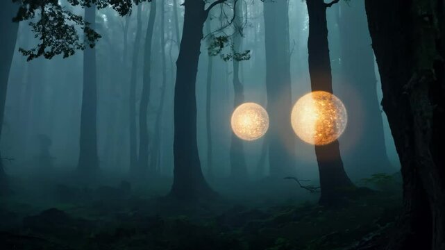 glowing spheres in the forest