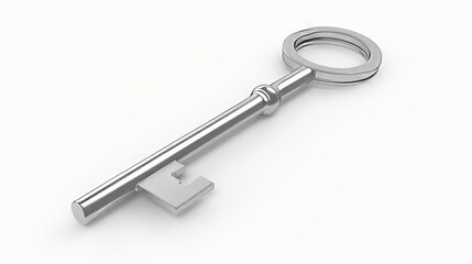 Silver key on white background concept for access, security, and privacy. Home appliances isolated on white. Photo realistic photo.