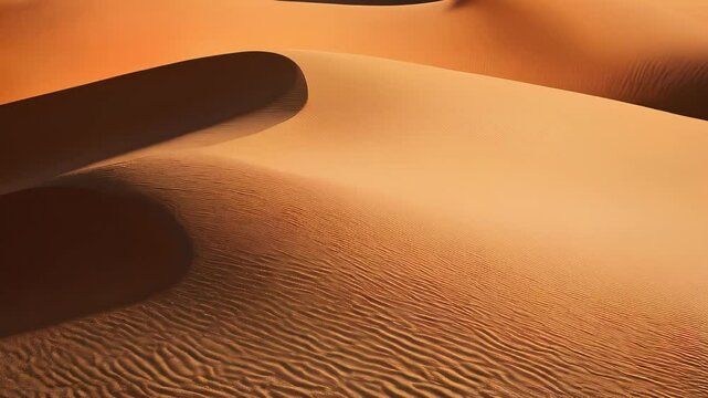 Golden sand dunes in the desert creating beautiful patterns with the play of light and shadows.