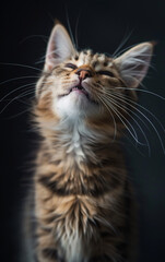 Close-Up Portraits of Happy Fluffy Cats with Joyful Expressions on Dark Backgrounds Showcasing Soft and Well-Groomed Fur