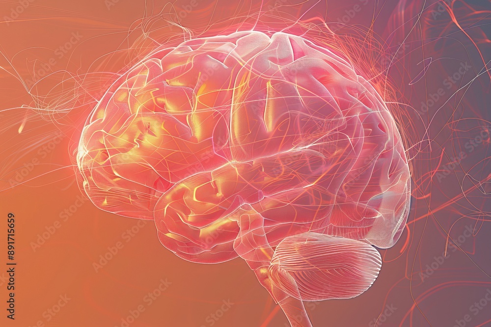 Poster a digital rendering of a human brain with intricate neural pathways