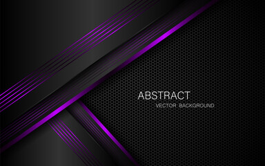 Abstract black and purple polygons on dark steel mesh background. with free space for design. modern technology innovation concept background	