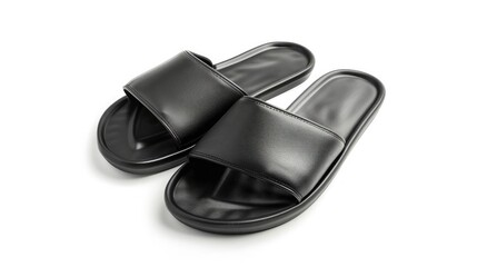 Black Slip on slippers sandals isolated on white background. ready for your mock up design logo