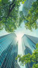office building landscaped with plants, created with generative AI technology