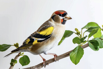 Obraz premium European Goldfinch on Green Branch