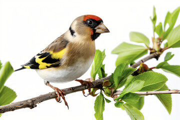 Fototapeta premium European Goldfinch on Green Branch