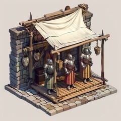 Medieval Armor Shops in Video Games. 3D Model asset. High quality AI generated image