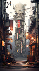 Naklejka premium Abandoned Steampunk Cityscape