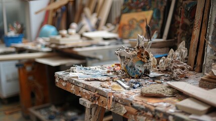 A detailed shot of a workshop where people are learning to upcycle and creatively reuse materials