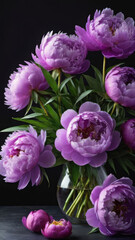 Beautiful peonies on a black background.
