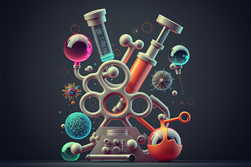 Fototapeta premium Scientific device for medical research in laboratory. Abstract microscope composition.