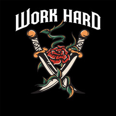 Vintage tattoo illustration, T shirt design, Isolated on black background 