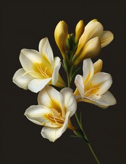 Fototapeta premium White and yellow color theme freesia flowers, black background