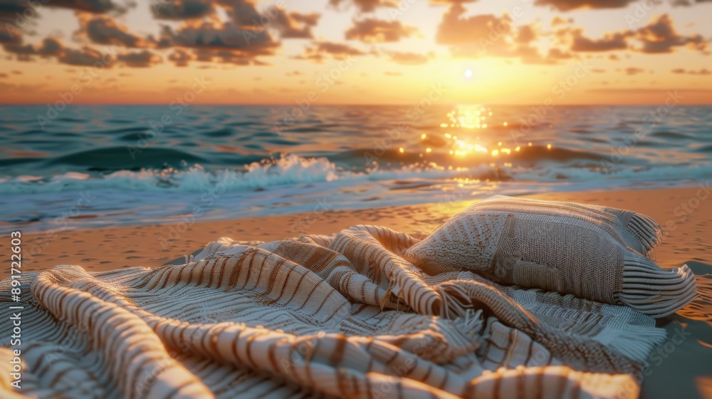 Canvas Prints Cozy Beach Blanket at Sunset