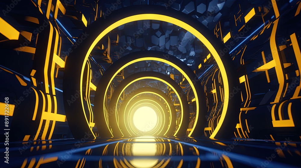 Aufkleber technology abstract background with hud styled round interface elements in neon tech light.