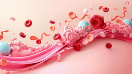 Flat design illustration depicting artery constriction caused by plaque, highlighting risk factors for heart disease in a clear, educational style.