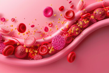 Explore a detailed flat design illustration showcasing fatty streaks in arteries, highlighting the early stages of atherosclerosis for educational purposes.