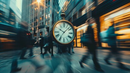busy street with people walking in hurry being late in urban setting