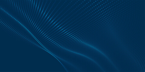 Futuristic dot wave. Abstract digital particle wave. Technology background. Colored musical wave. Dark background. Digital background with smooth, wavy curves. 3D rendering