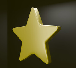 side view of 3d golden star on black background