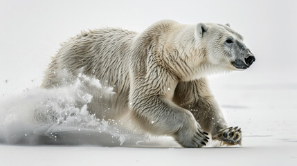 Fototapeta premium Polar Bear and Cub Running Through Snow