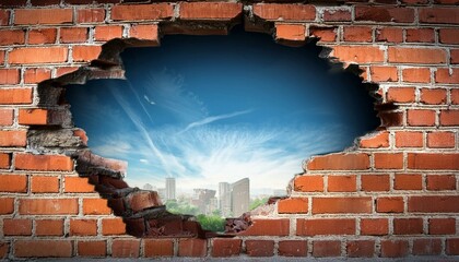 hole on a broken brick wall background