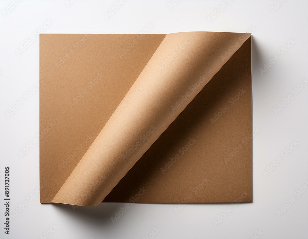 Poster top view copy space image of a turned up kraft page isolated on a white background perfect for creat