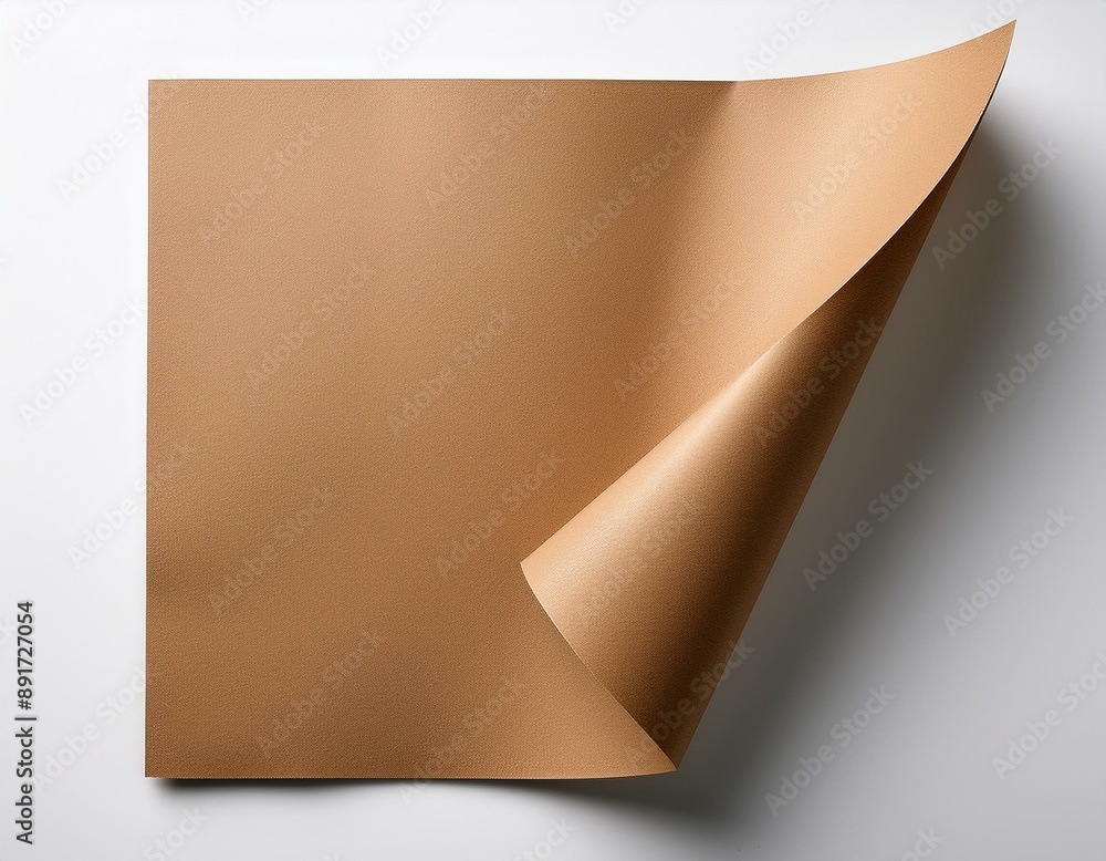 Poster top view copy space image of a turned up kraft page isolated on a white background perfect for creat