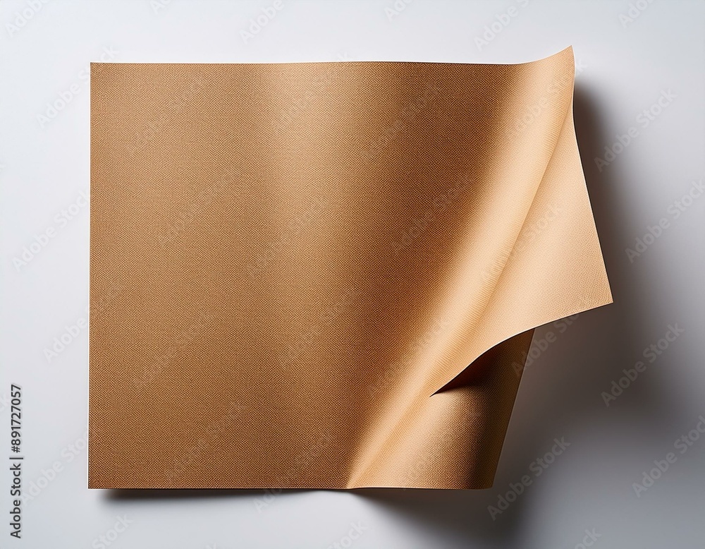 Poster top view copy space image of a turned up kraft page isolated on a white background perfect for creat
