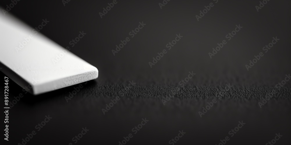 Poster close-up of a sleek white object on a dark textured surface, showcasing minimalism and contrast in d