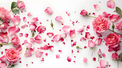 Photo of Vibrant Pink Rose Petals Falling on a Light Background
