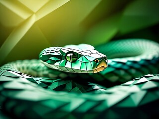 low poly art Green Wooden Snake