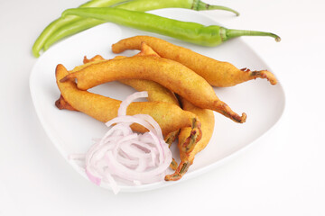 Stuffed Chilli Pakora or mirchi pakoda or mirchi vada, An extremely delicious and mouth watering snack of Pakistani Indian People