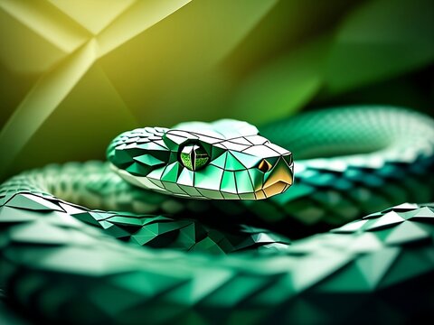 low poly art Green Wooden Snake