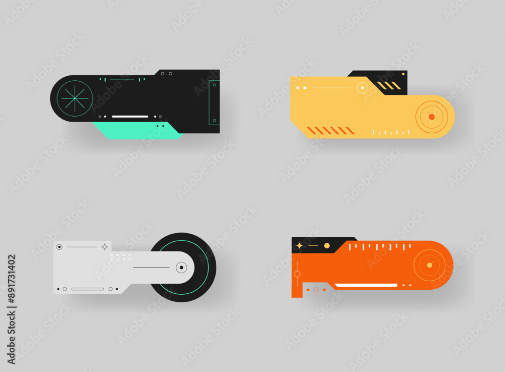 Aufkleber futuristic element. cyberpunk decals set. hud interface design vector.